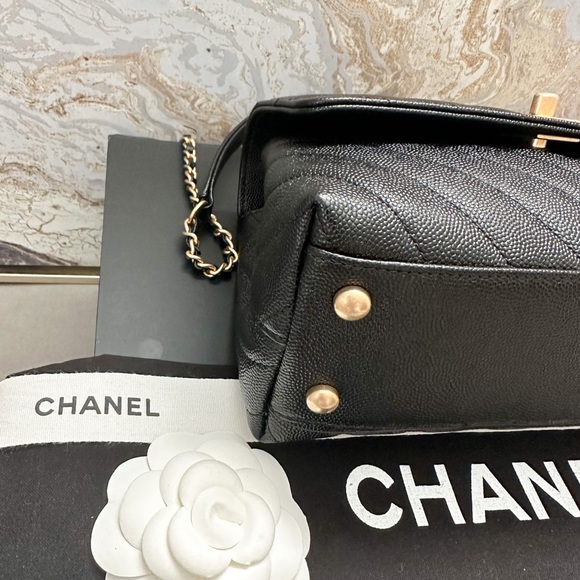 Chanel Caviar Chevron Quilted Mini Coco Black Leather Handle Flap Bag - Picture 15 of 15